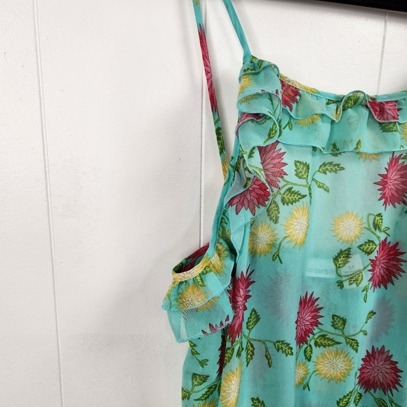 Vintage Blue Floral Nightie Lingerie Sheer Slip Dress 90s Y2K Mini Romantic cute - Picture 5 of 10